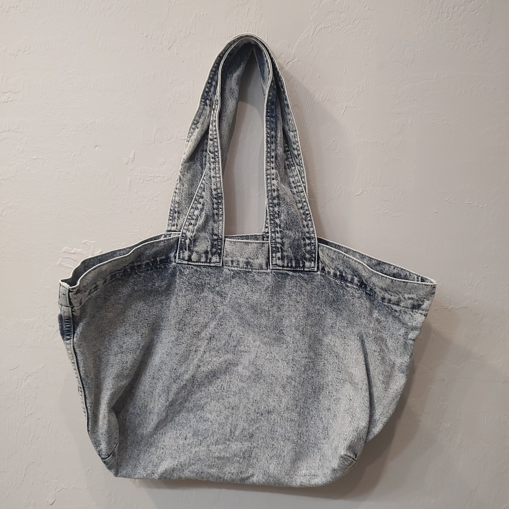 Good American acid washed denim shoulder bag Purse Tote Cotton Back To Campus